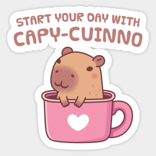 Cute Capybara Start Your Day With Capyuccino Coffee Sticker